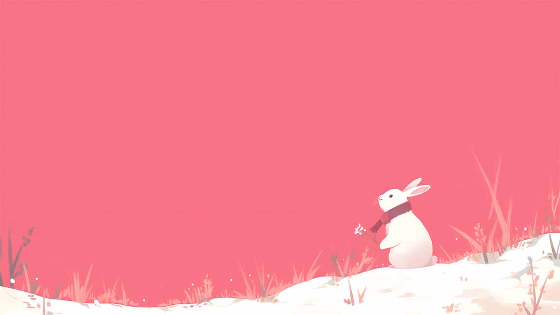 minimalist bunny snow soft pink desktop wallpaper cover