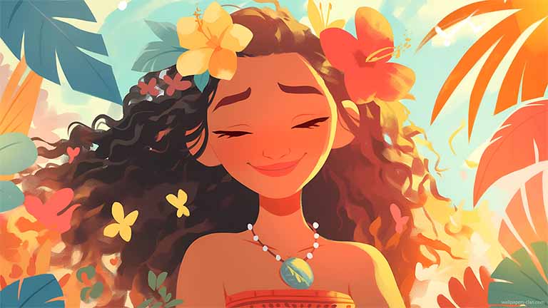 moana colorful floral aura desktop wallpaper cover