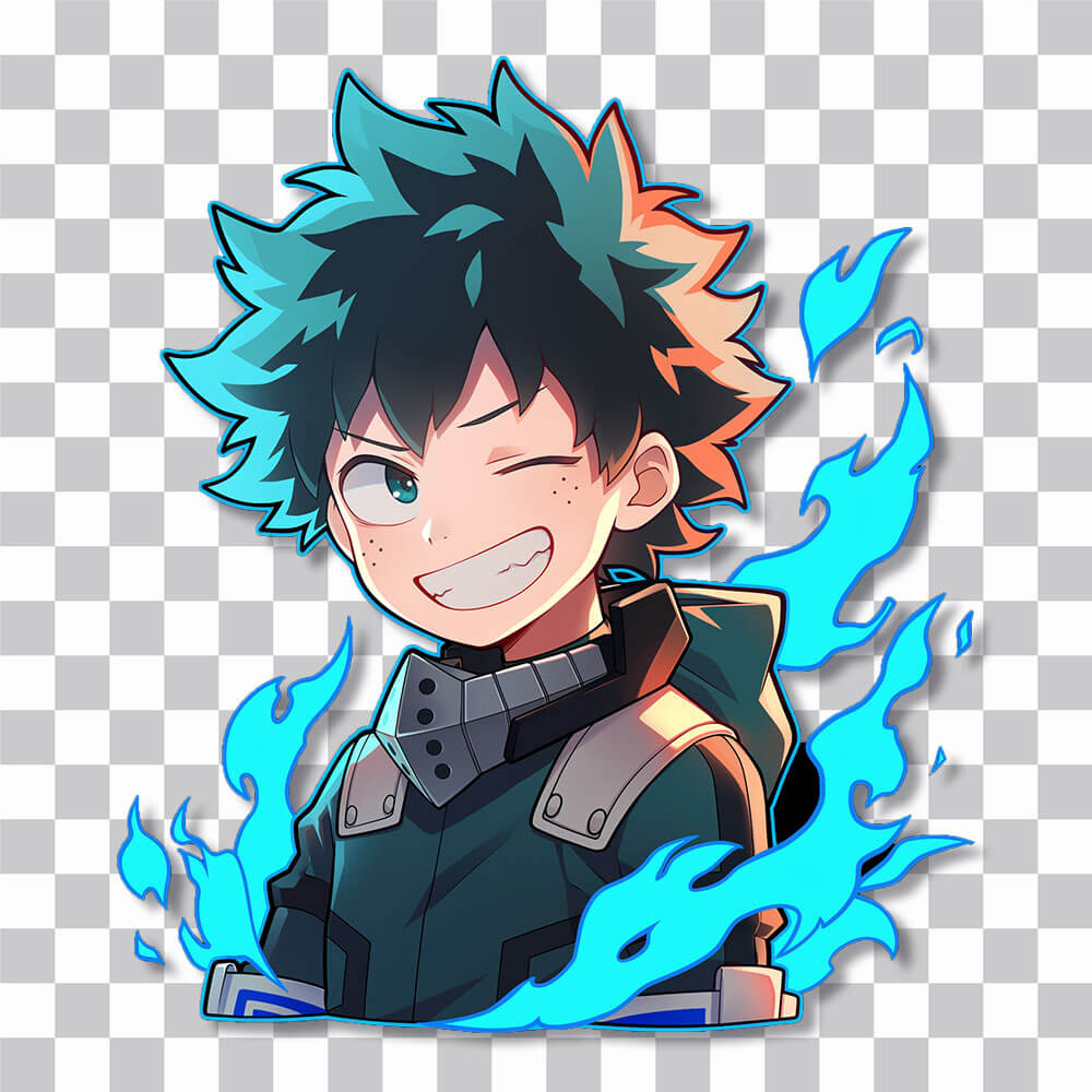 my hero academia deku blue flame sticker cover