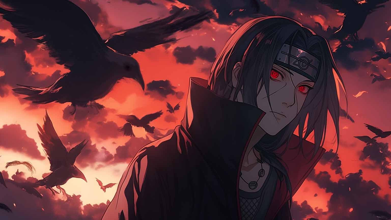 Naruto Itachi Uchiha Dark Aura Crow Swarm Desktop Wallpaper