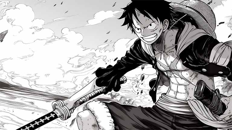 ne piece manga style luffy black and white wallpaper cover