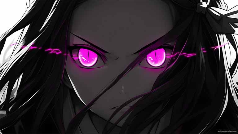 nezuko glowing eyes dark anime art wallpaper cover