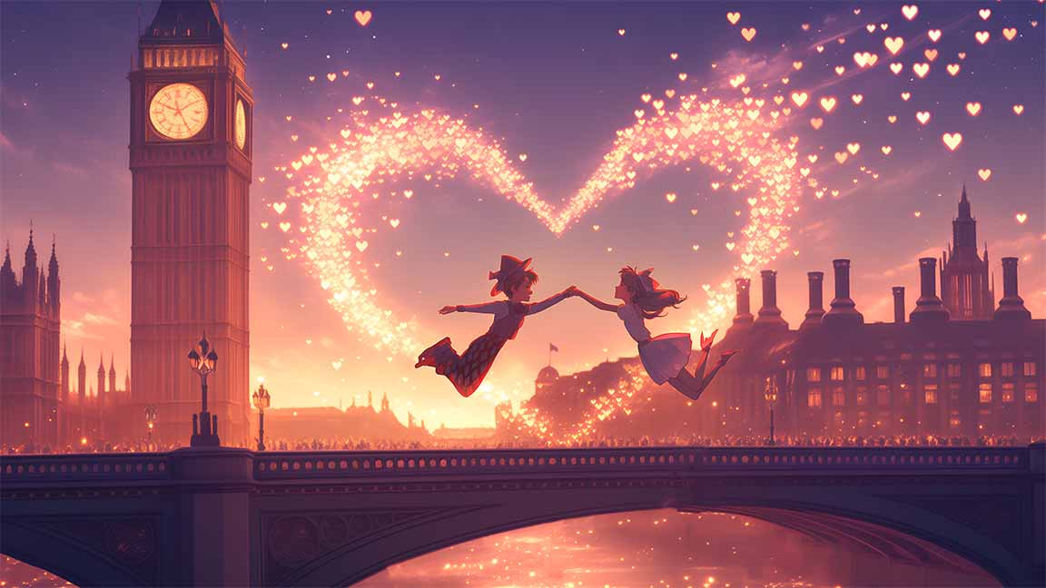 peter pan and wendy romantic london night valentines desktop wallpaper cover