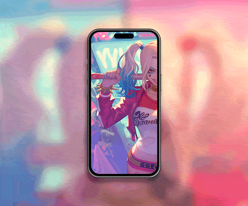 playful harley quinn colorful split tap to switch wallpapers collection