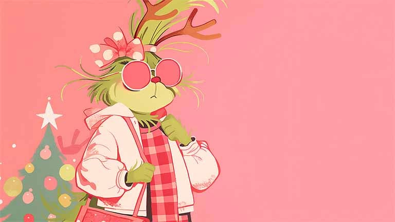 preppy grinch reindeer holiday mood desktop wallpaper cover