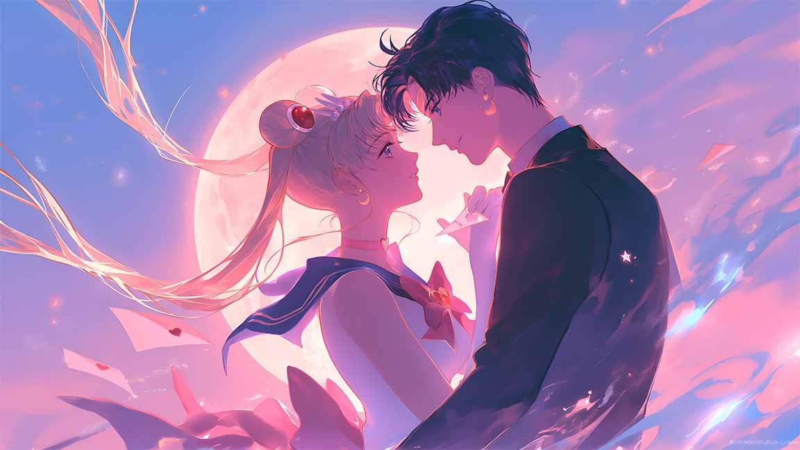 sailor moon and tuxedo mask romantic valentines desktop wallpaper cover