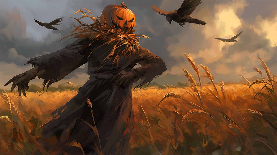 scarecrow halloween field desktop wallpaper cover