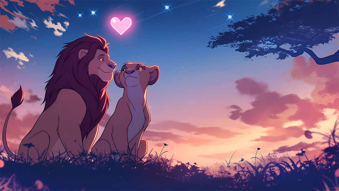 simba and nala sunset valentines desktop wallpaper cover