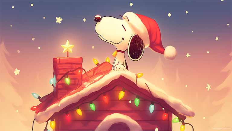 snoopy christmas rooftop lights pc wallpaper cover