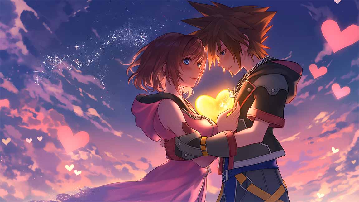 sora and kairi kingdom hearts love valentines desktop wallpaper cover