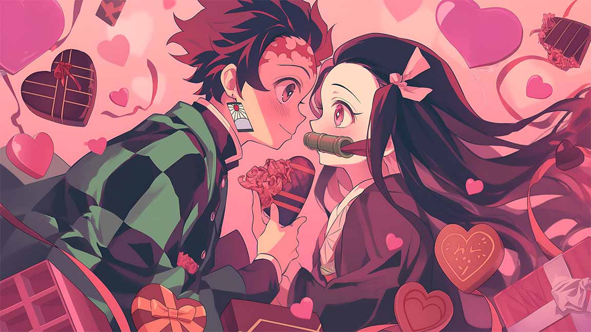tanjiro and nezuko demon slayer valentines desktop wallpaper cover