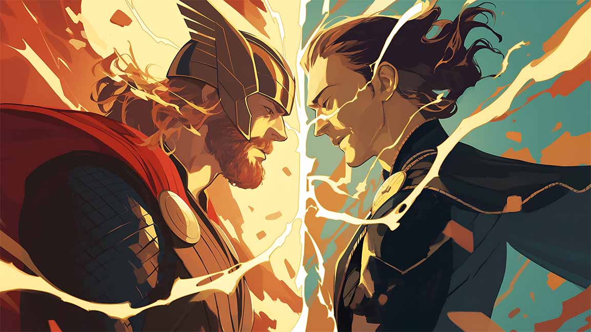 thor vs loki epic lightning clash desktop wallpaper cover