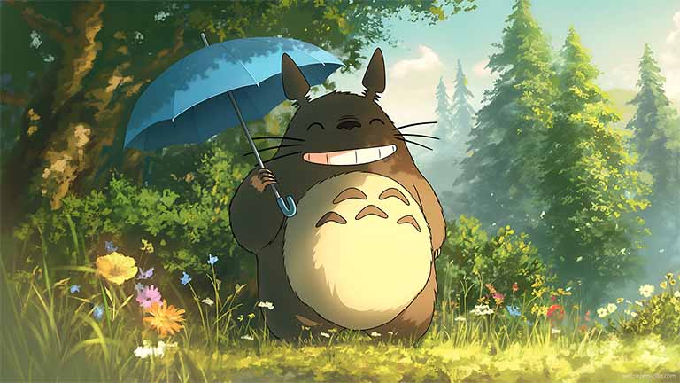 totoro smiling umbrella nature wallpaper cover