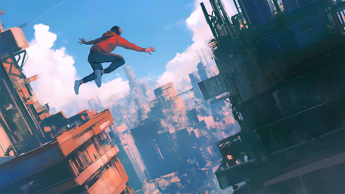 urban parkour daring leap cityscape desktop wallpaper cover