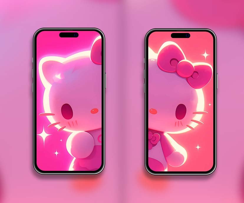 adorable hello kitty pink glow kawaii matching wallpapers collection