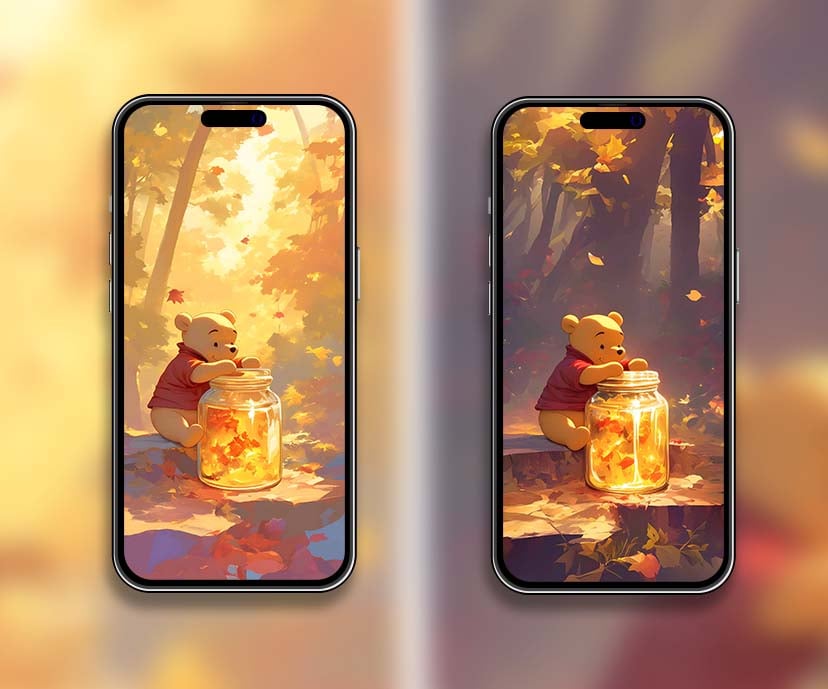 adorable winnie the pooh autumnt matching wallpapers collection