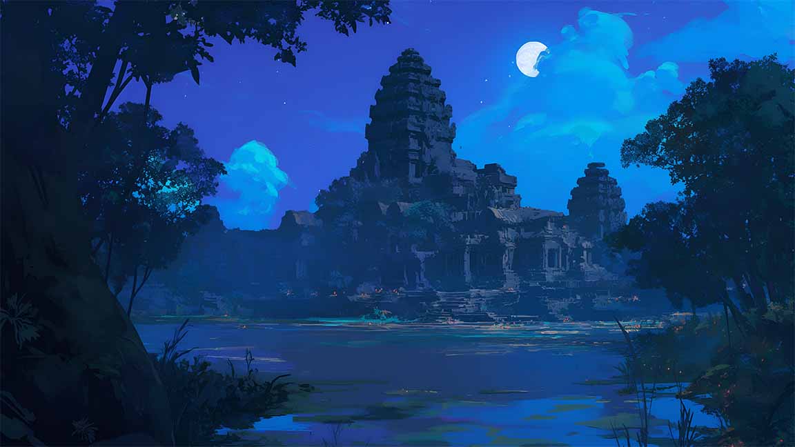 angkor wat moonlit night scenic pc wallpaper cover