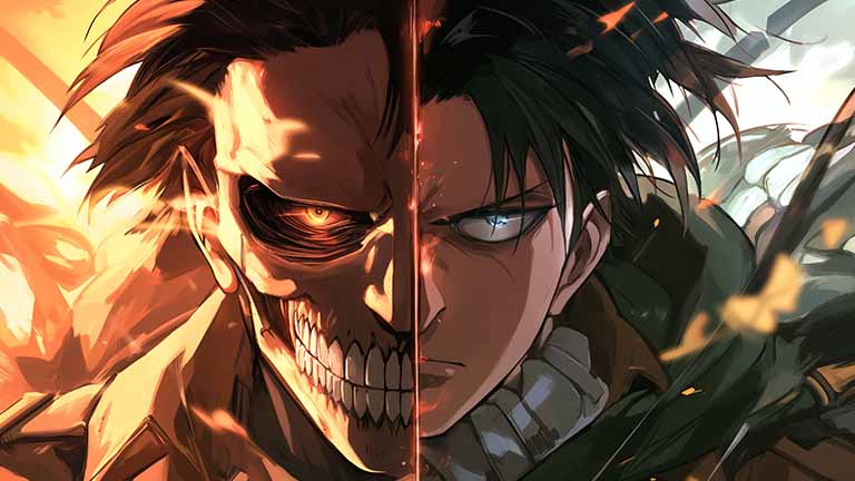 aot eren human and titan dual form desktop wallpaper cover
