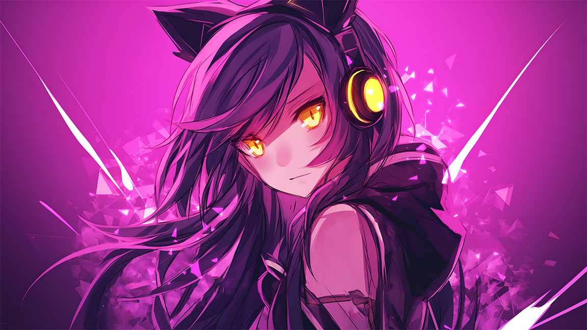 aphmau neon glow catgirl purple desktop wallpaper cover