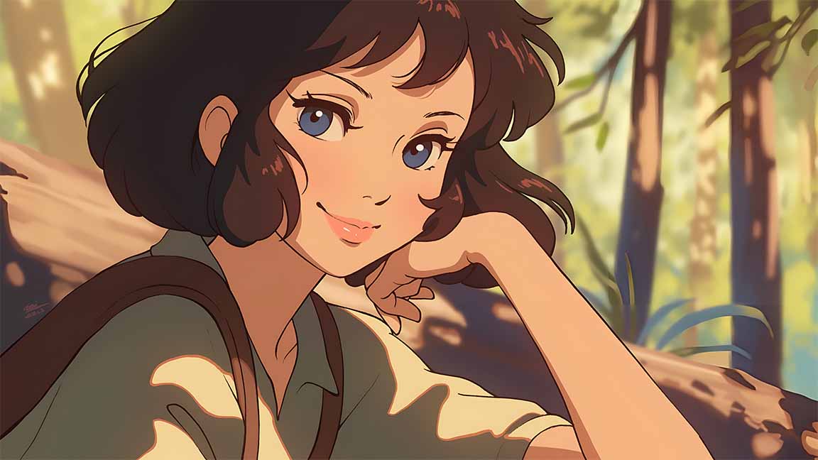 art style anime girl forest glow desktop wallpaper cover