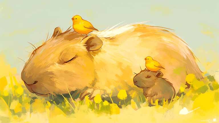 capybara spring field desktop wallpaper cover