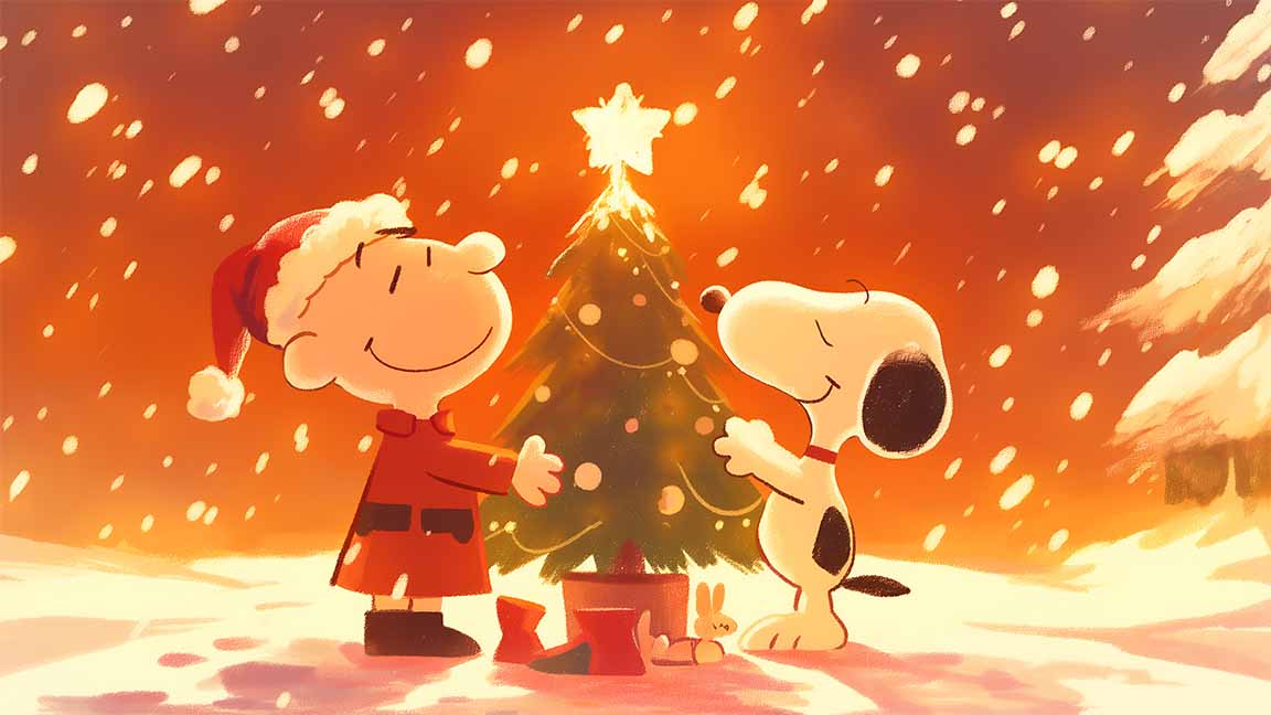charlie brown & snoopy christmas tree desktop wallpaper cover