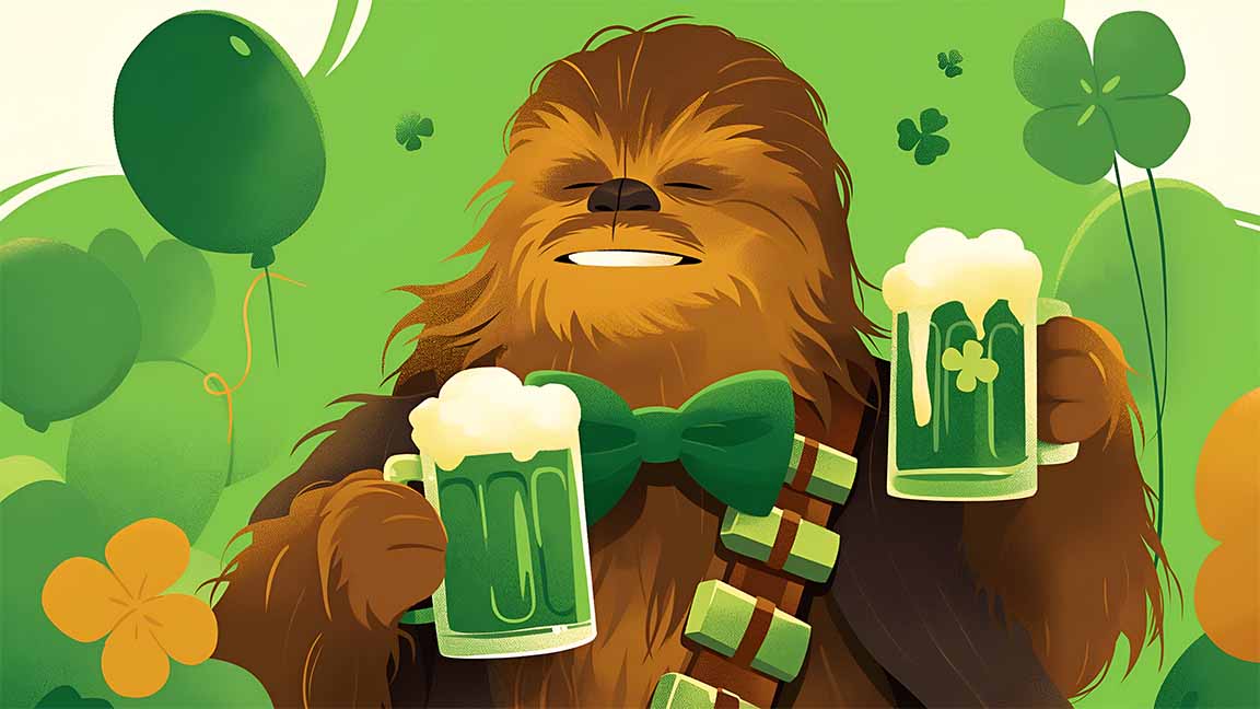 chewbacca green beer st patrick's day desktop wallpaper cover