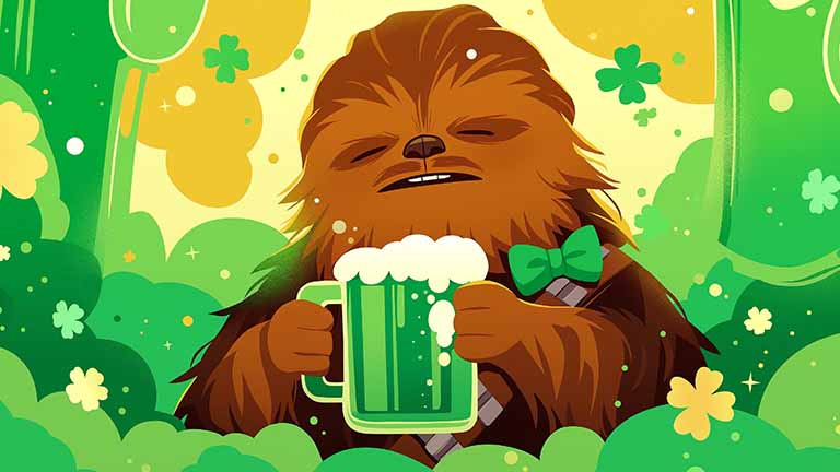 chewbacca with beer patricks day desktop wallpaper cover