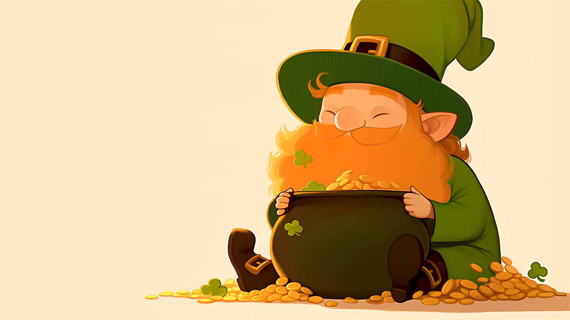 chibi leprechaun pot of gold st patrick's day desktop wallpaper cover