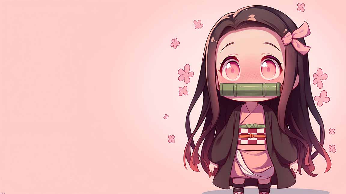 chibi nezuko kamado demon slayer desktop wallpaper cover