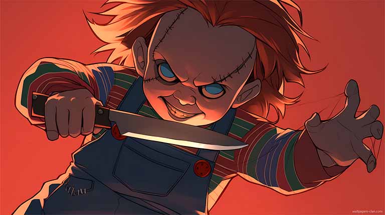 chucky menacing smirk desktop wallpaper cover