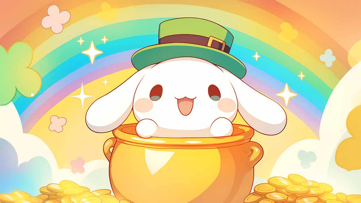 cinnamoroll leprechaun rainbow st patrick's day desktop wallpaper cover