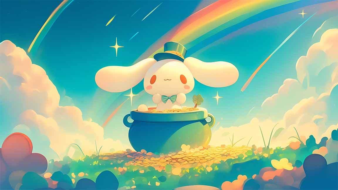 cinnamoroll rainbow pot of gold st patrick's day desktop wallpaper cover