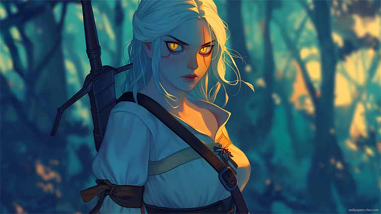 ciri heroic stance witcher woods laptop wallpaper cover
