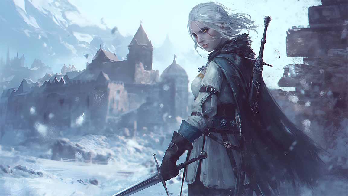 ciri witcher snow castle desktop wallpaper cover