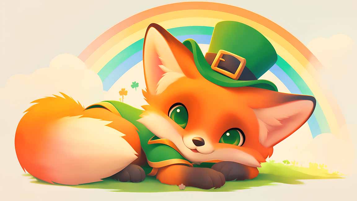 cute fox in leprechaun hat st patrick's day desktop wallpaper cvoer