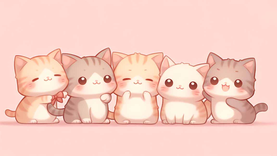 cute kawaii chibi cats pastel desktop wallpaper cover