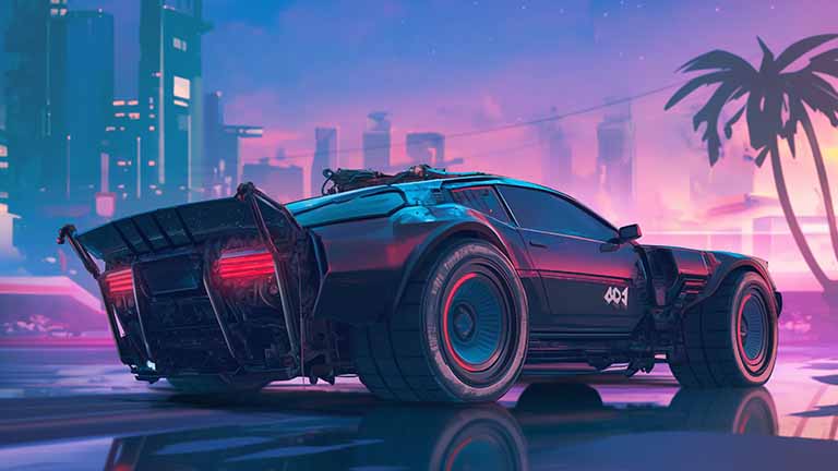 cyberpunk 2077 car pink sunset desktop wallpaper cover
