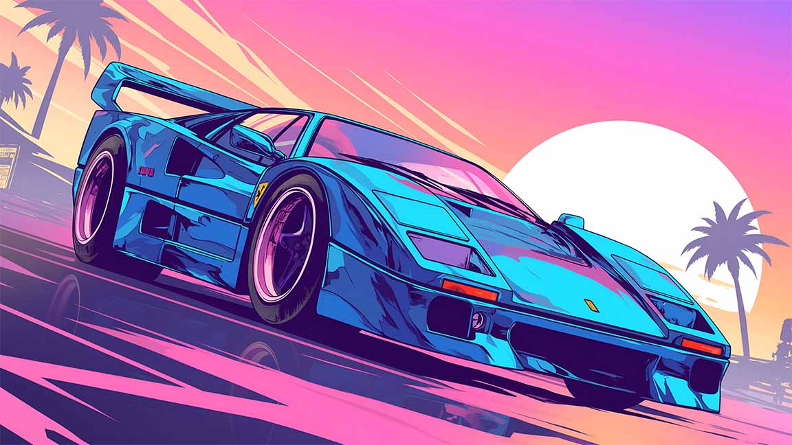 cyberpunk neon sunset retro car desktop wallpaper cover