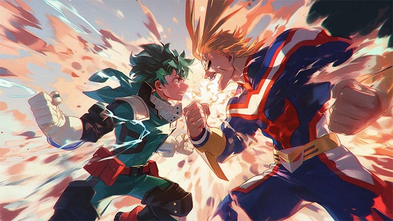 deku all might clash my hero academia desktop wallpaper cover