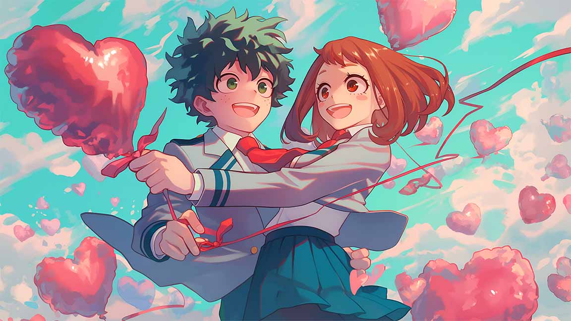 deku uraraka my hero academia valentines desktop wallpaper cover