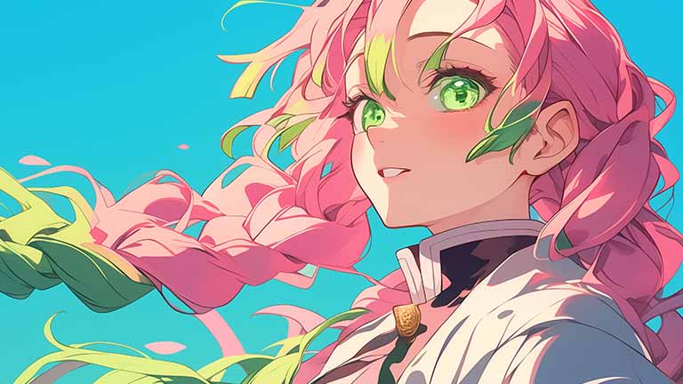 demon slayer mitsuri kanroji pink hair desktop wallpaper cover