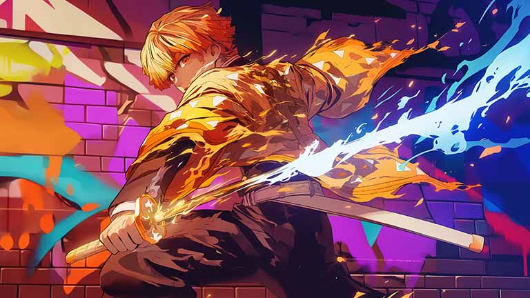 demon slayer zenitsu agatsuma god speed desktop wallpaper cover