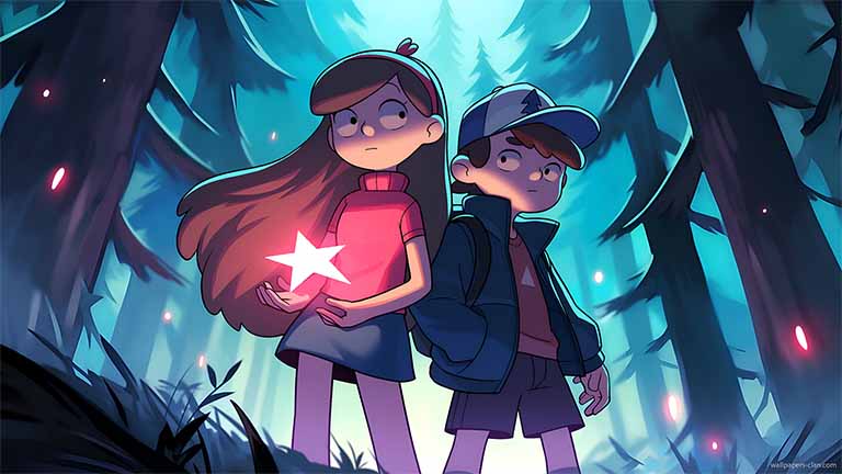 dipper mabel star light adventure gravity falls desktop wallpaper cover