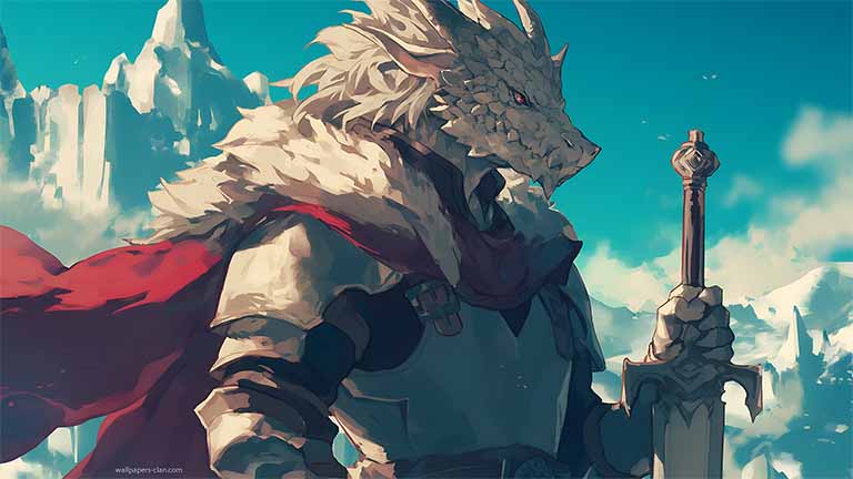 dragonborn knight snowy landscape wallpaper cover