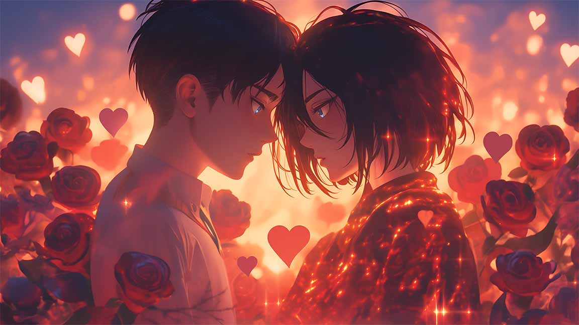 eren mikasa romantic day valentines desktop wallpaper cover