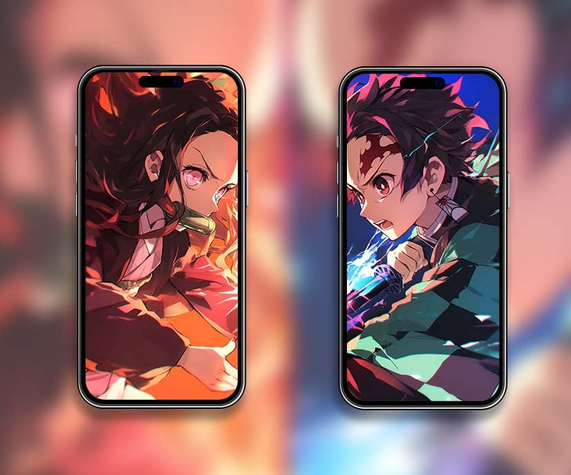 fiery tanjiro & nezuko demon slayer matching wallpapers collection