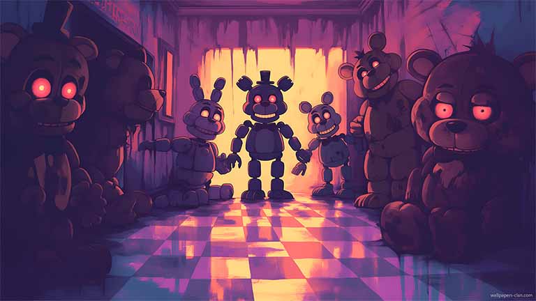 fnaf haunted hallway glow desktop wallpaper cover