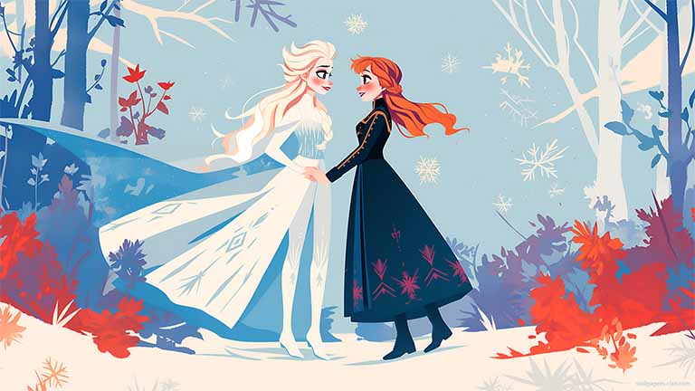frozen anna elsa winter aesthetic desktop wallpaper cover