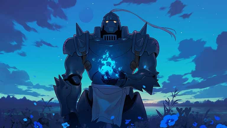 fullmetal alchemist alphonse elric with blue flame desktop wallpaper cover